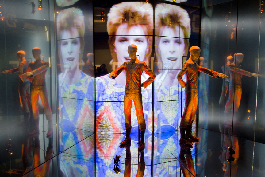 The "Starman" costume from David Bowie's appearance on "Top of the Pops" in 1972, copyright the Victoria & Albert Museum, London England, photo credit: LEON NEAL/AFP/Getty Images