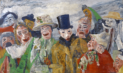 James Ensor. The Intrigue, 1890. Royal Museum of Fine Arts Antwerp, 1856. © 2014 Artists Rights Society (ARS), New York / SABAM, Brussels. Image: Royal Museum of Fine Arts Antwerp. © Lukas-Art in Flanders vzw. Photo by Hugo Maertens.
