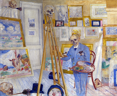 James Ensor. Skeleton Painting, c. 1896. Royal Museum of Fine Arts Antwerp, 3112 © 2014 Artists Rights Society (ARS), New York / SABAM, Brussels. Image: Royal Museum of Fine Arts Antwerp. © Lukas-Art in Flanders vzw. Photo by Hugo Maertens.