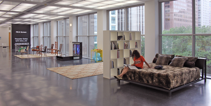 Alberto Aguilar, Home Field Play, 2013, Interactive installation at Museum of Contemporary Art made with repurposed furniture 