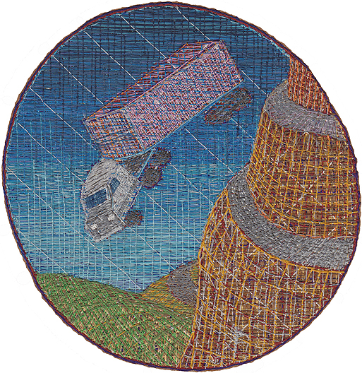 Chuck Jones, Falling Truck, 2012, Embroidery on Cotton