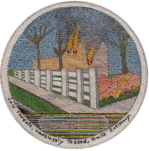 Chuck Jones, Idle Threats Carelessly Tossed Build Intimacy, Embroidery on Cotton, 2014