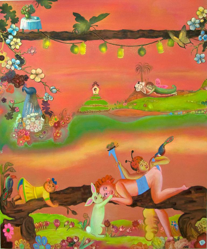 Phyllis Bramson, Courtship Rituals (happiness, even after), 72" × 60" mixed media on canvas, 2006