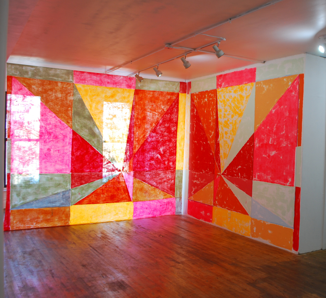 Anna Kunz, Pyramus and this be, latex on fabric and wall, 12'x14'x12'd