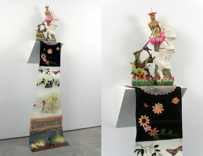 Phyllis Bramson, The Rabbit Who Sucks Fur, Overall: 22" × 10" × 12" Scroll: 60" × 14" Mixed media, 2006