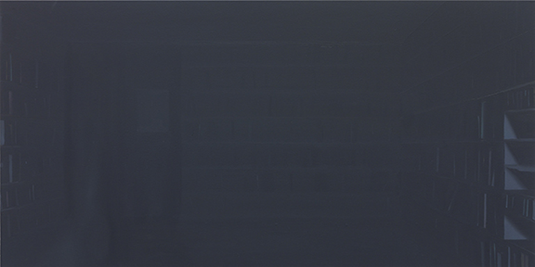 Matthew Girson, The Walls Were Full of Books, 2014, Oil on Alupanel, 16 x 32 courtesy of the artist photograph by Tom Van Eynde