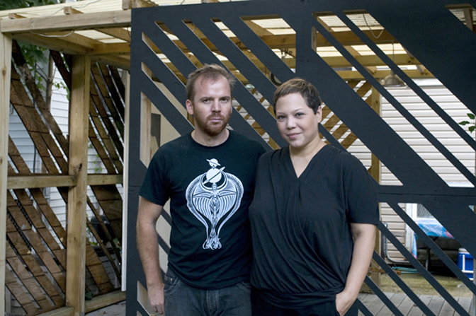 Photo of Dan Sullivan and Edra Soto in front of The Franklin (photo courtesy of The Chicago Reader)