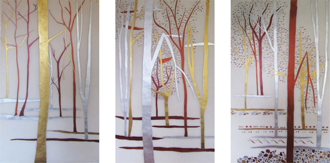 Roxane Legenstein, Wienerwald I - Series, 2013-14, 30 x 40 in. each, leafing pen on transparent paper