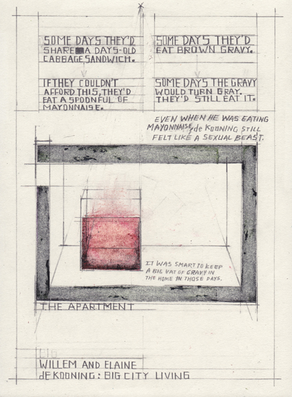 Deb Sokolow Willem and Elaine de Kooning: Big City Living graphite, crayon, colored pencil, collage on paper 8 x 6 inches 2014