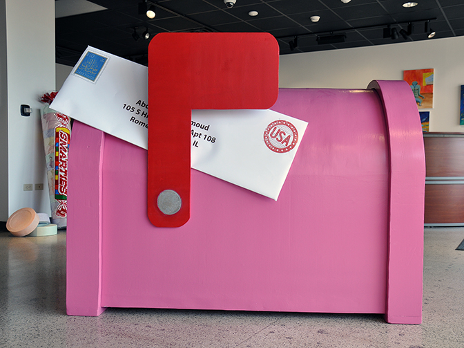 Abdulelah Abohmoud, Pink Mailbox, 2015 polystyrene, acrylic paint, and digital inkjet print