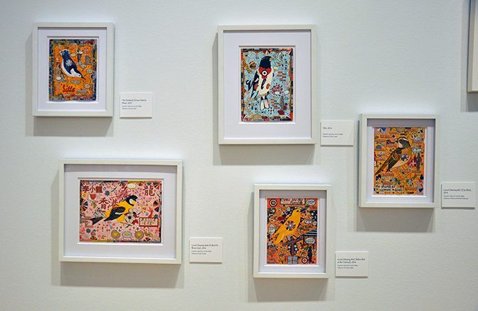 Tony Fitzpatrick: The Secret Birds, Installation view, DePaul Art Museum, Chicago, IL, 2016