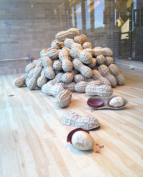 Victoria Fuller, Going Nuts, 2015 Cast flax fiber, epoxy clay, acrylic medium, acrylic paint, 36″ x 96″ x 60″