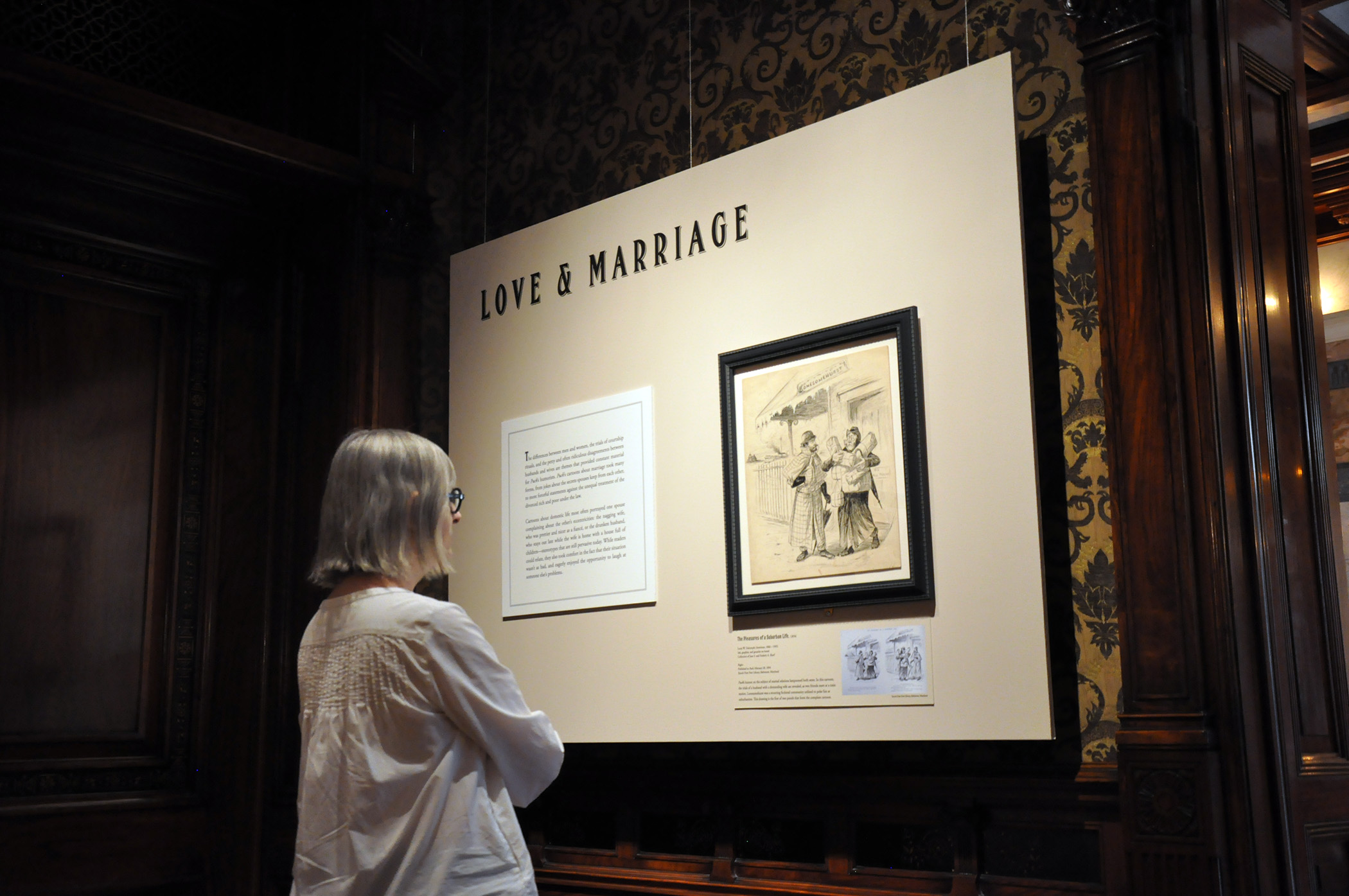 "With a Wink and a Nod: Cartoonists of the Gilded Age", installation view, The Driehaus Museum, Chicago, Illinois, June 25, 2016 - January 8, 2017