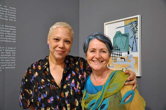 Artist Edra Soto and Susan Friel of the Department of Cultural Affairs at the School of the Art Institute's booth