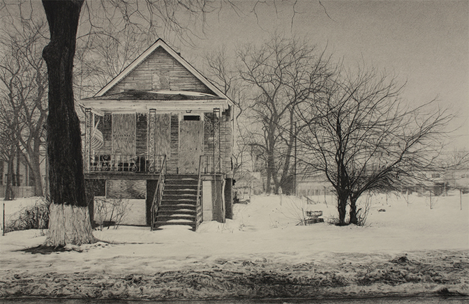 Jennifer Cronin, What was Once a Home (South Throop Street), 17" x 25.5", Carbon pencil on toned paper, 2015