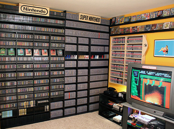 Retro video gaming collection with focus on Nintendo's NES, SNES, and N64 systems.