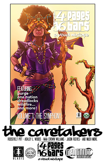 “The Caretakers” 4 Pages 16 Bars: A Visual Mixtape promotional poster • 14.5” X 22” • Adobe InDesign • 2018