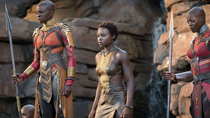 Okoye, Nakia, and Guard from Black Panther, Marvel Studios, 2018