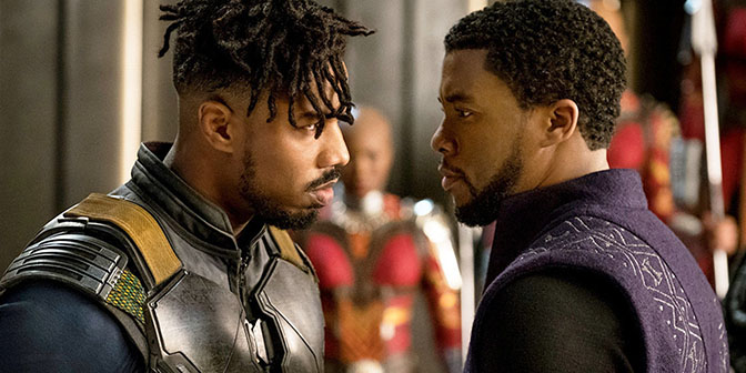 Erik Killmonger and T'Challa, Black Panther, Marvel Studios, 2018