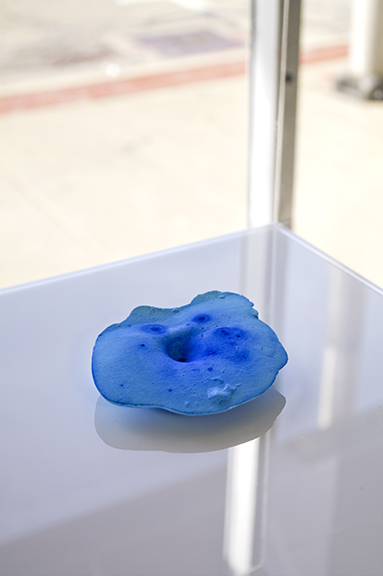 Colin Sherrell, Blue Belly, acrylic on plaster, installation view, University of St. Francis Art Gallery, Joliet, Illinois, 2018