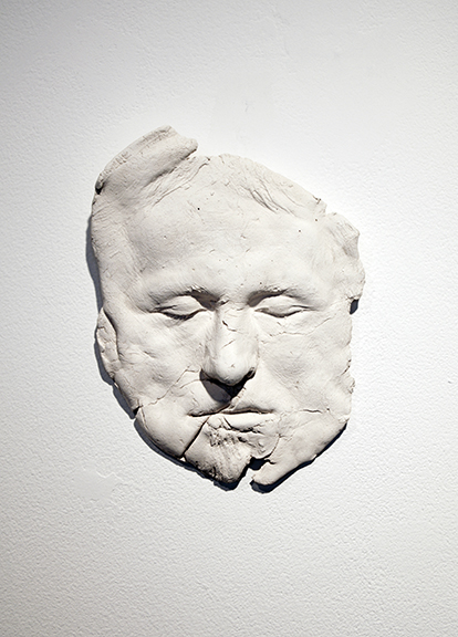 Colin Sherrell, Flat Face, ceramic, installation view, University of St. Francis Art Gallery, Joliet, Illinois, 2018