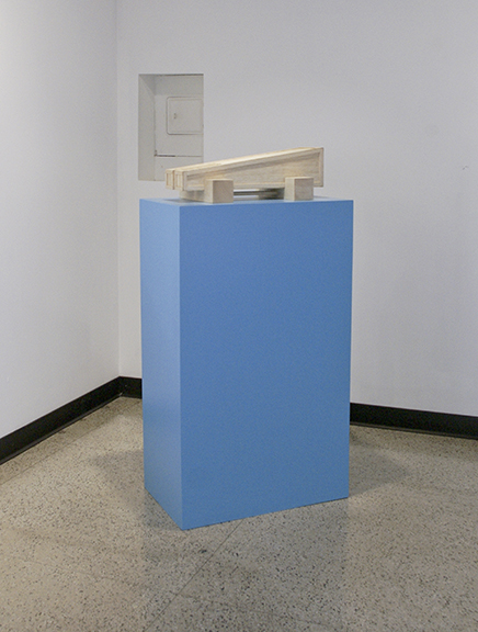 Colin Sherrell, It's Me Baby, balsa and pedestal, installation view, University of St. Francis Art Gallery, Joliet, Illinois, 2018
