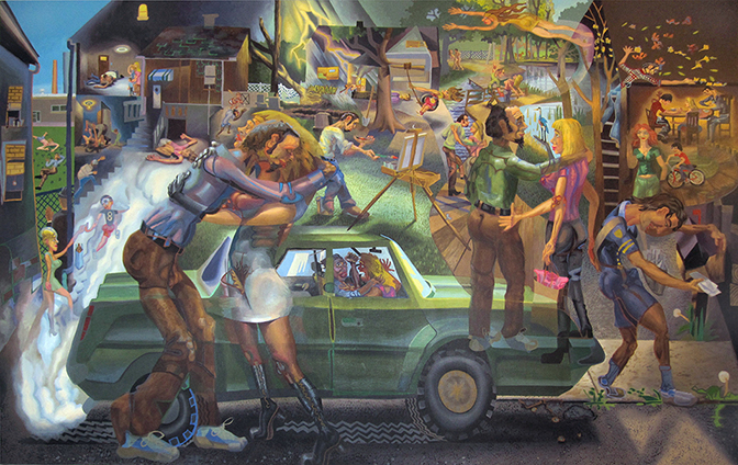 Tom Torluemke, Ring Around the Rosie, 2011 , acrylic on canvas , 76 x 116 5/8″