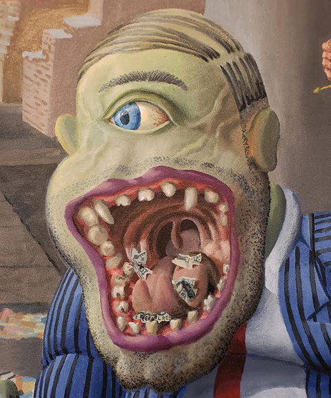 Tom Torluemke, (DETAIL) Working Title: Be Careful (Don’t Get Struck By Myopia), 2018 , acrylic on canvas