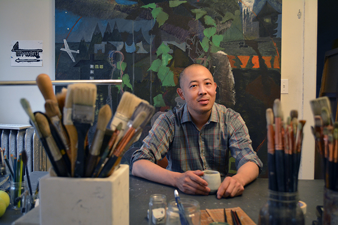 James Kao, painter, in his Hyde Park studio, Chicago, IL, 2018 by Chester Alamo-Costello