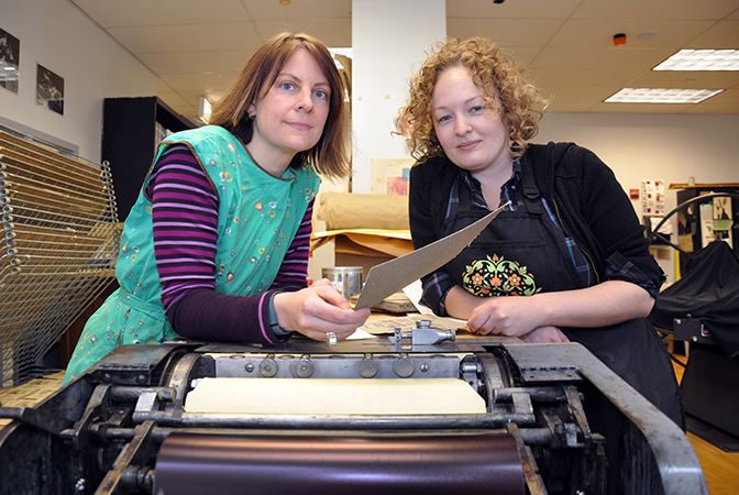 Melissa Potter and Maggie Puckett, printmakers, Chicago, 2015 by Chester Alamo-Costello