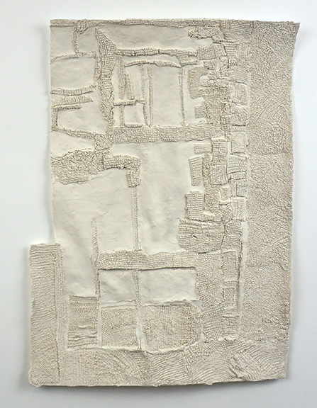 SaraNoa Mark, Unknown Hours, carved clay paper, 14 ¾ x 10 ½”, 2018