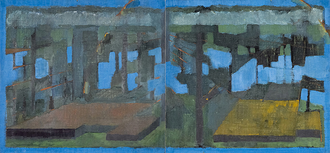 James Kao, Where lighting strikes, 2017, 14 x 30 inches (diptych), oil on linen over board