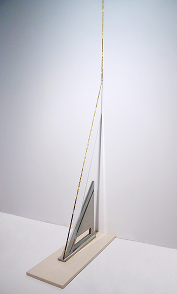 Heather Mekkelson, Crepuscular Beam, 2016-2017, acrylic, gold leaf, wood, modified plaster, wax, pigment, travertine, 28x10” x height variable, 65GRAND, Chicago, IL