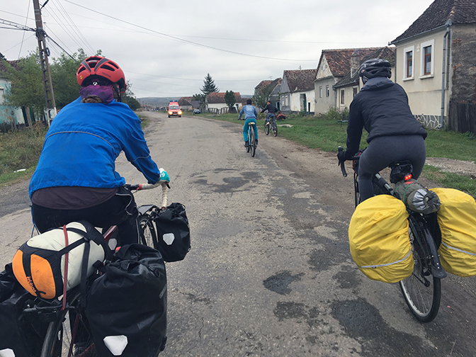 Molly, Selden and Mike Paro with two Roma boy 'tour guides' in Romania