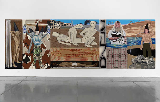 Art Kleinman, Word of Mouth or Left to Our Own Devices, oil and acrylic/wood, 84” x 258”, 2011