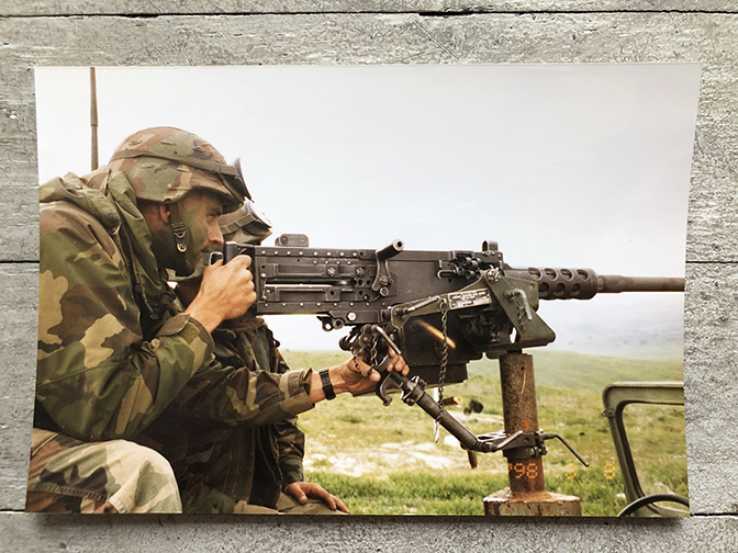 Brian Russo training with .50-caliber machine gun, Japan, 1998
