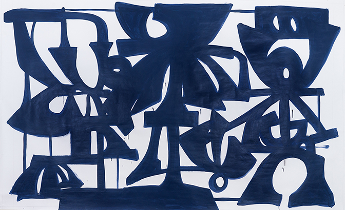 Brian Russo, Untitled (Blue Forms), acrylic on paper, 60" x 80", 2016