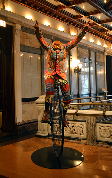 Yinka Shonibare, Child on Unicycle, 2005, from A Tale of Today at the Richard H. Driehaus Museum, Chicago, 2019