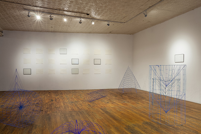 Matt Kayhoe Brett, Installation view: works in *not to scale, tempera on steel wire, Heaven Gallery, Chicago, 2018