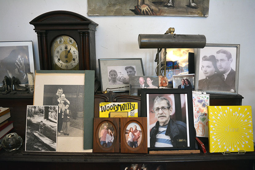 Cook-George family pictures atop piano in front room, Ravenswood, Chicago, 2019