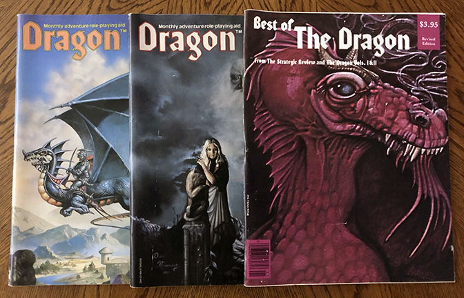 Early issues of Dragon Magazine, first published in March 1975, continued in print until 2007, and in digital format unit 2013.