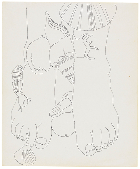 Andy Warhol. Feet with Sea Shells, 1960. The Art Institute of Chicago, Muriel Newman Fund. © 2019 The Andy Warhol Foundation for the Visual Arts, Inc. / Artists Rights Society (ARS), New York.