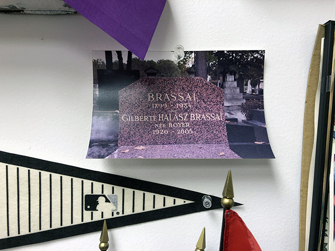 A photograph of the tombstone of the photographer Brassai (1899-1984) and his wife, Gilberte Halasz Brassai (1920-2005) in the Montparnasse Cemetery, Paris, France.