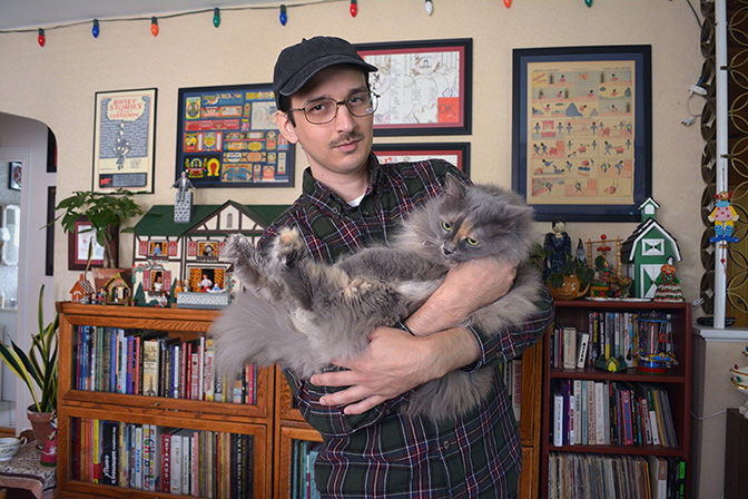 Chester Alamo-Costello, "Nick Drnaso, cartoonist, with Olive", Chicago, Illinois, 2018