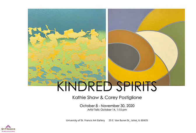 Kindred Spirits: Kathie Shaw & Corey Postiglione, exhibition announcement, October 8 - November 30, 2020.