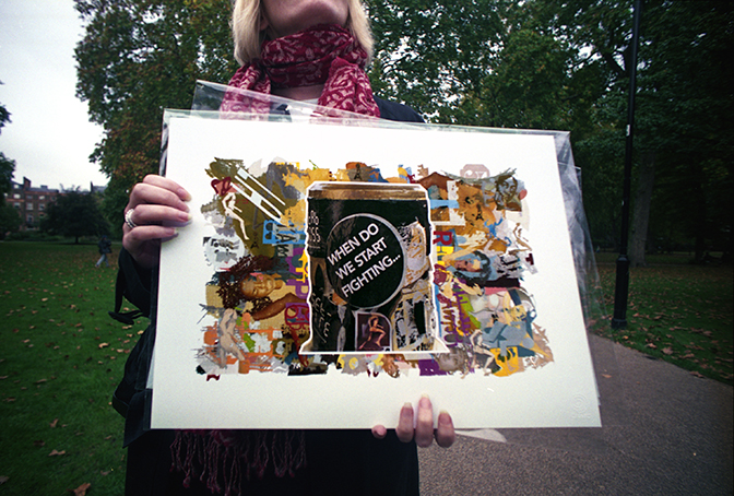 New Street Agenda (art drop), Regent's Park, London, England, 2007, by Chester Alamo-Costello