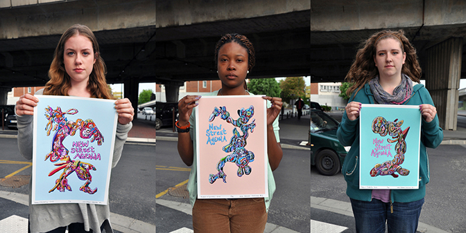New Street Agenda (art drop), Rue Rainssant, Reims, France, 2013, by Chester Alamo-Costello