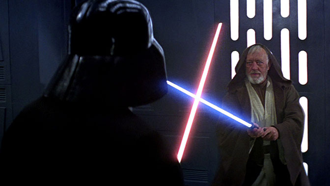 Star Wars (Darth Vader and Obi-Wan Kenobi), produced by Lucasfilm Ltd., distributed by 20th Century Fox, 1977.