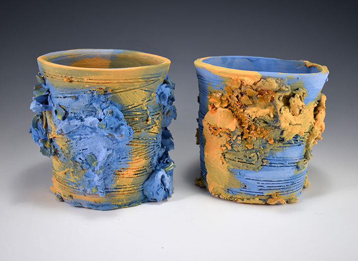 Nic Eckmayer, Reverse Sludge Planters, underglaze and glaze on stoneware, 5"x5"x6", 2020