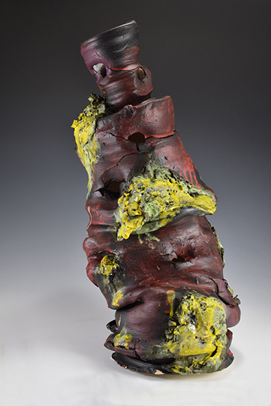 Nic Eckmayer, Ojo Rojo, underglaze and glaze on stoneware, 10"x8"x21", 2020